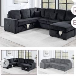 $650. 4Piece Convertible Sectional  Sleeper Sofa ,Chaise Storage ,Sofa Storage & USB Ports