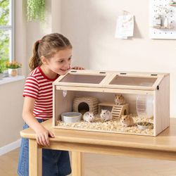 Wooden Hamster Cage Habitat with Visible Acrylic Boards