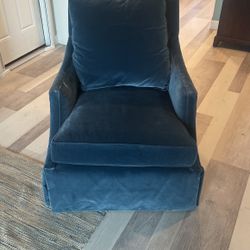 Blue Velvet Rotating Arm Chair 