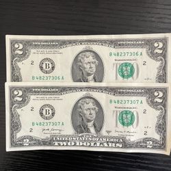 Two dollar bill /consecutive numbers/306.307