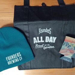 Founders IPA Beer beanie, tote bag and, can koozie