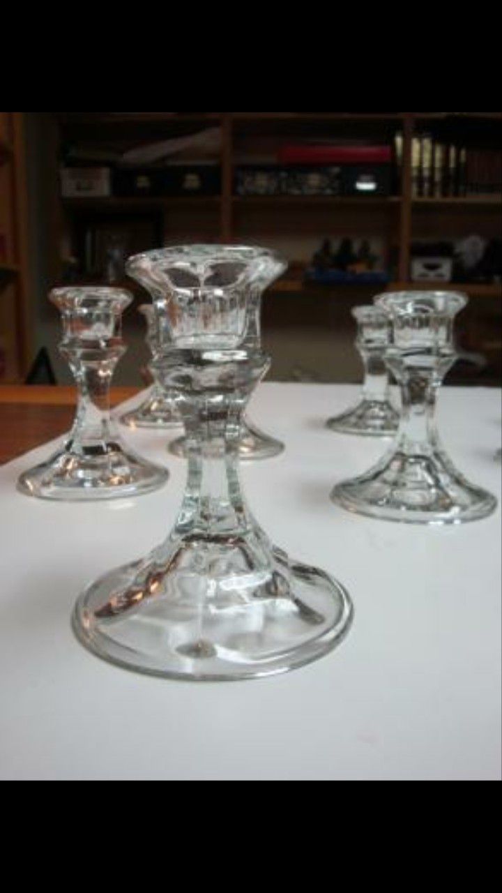 SET OF (3) 4IN GLASS TAPER CANDLE HOLDERS