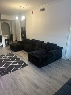 Black Corduroy Boneless U-Shaped Sectional Sofa $500