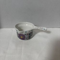 Small Ceramic Sauce Boat, Butter Warmer, Syrup/Milk Pourer Floral Pattern 