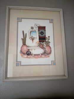 by Carol Jean Green featuring a Southwestern bathroom theme with a cactus and a cat in a window
