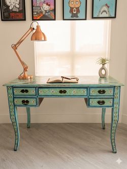 Stunning Hand-Painted Bohemian Vintage Desk — One of a Kind