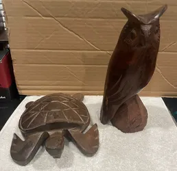 HAND CARVED IRONWOOD TURTLE AND OWL