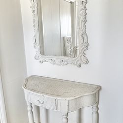 Shabby Chic Rattan Console Table & Italian Mirror