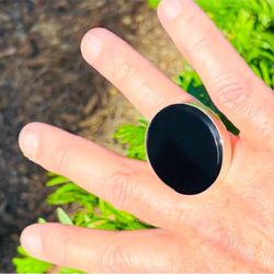 8 8.5 9 Handmade Ring Black Onyx Gem Solid 925 Sterling Silver Gemstone Fine Art UNISEX Men Women Original Natural Gem Artisan Statement