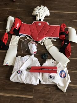 Taekwondo  Boy’s Age 6- 10  Complete Sparring  Gear Set With Uniforms 