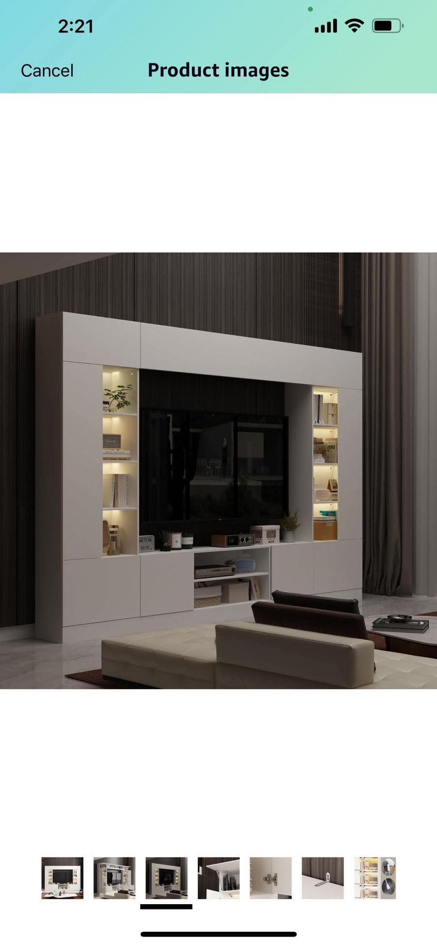 New in box 4-Piece White Wood Entertainment Center TV Console with Door Cabinets, Bookshelves, LED Lights for TVs up to 75 in. 020427-1-2