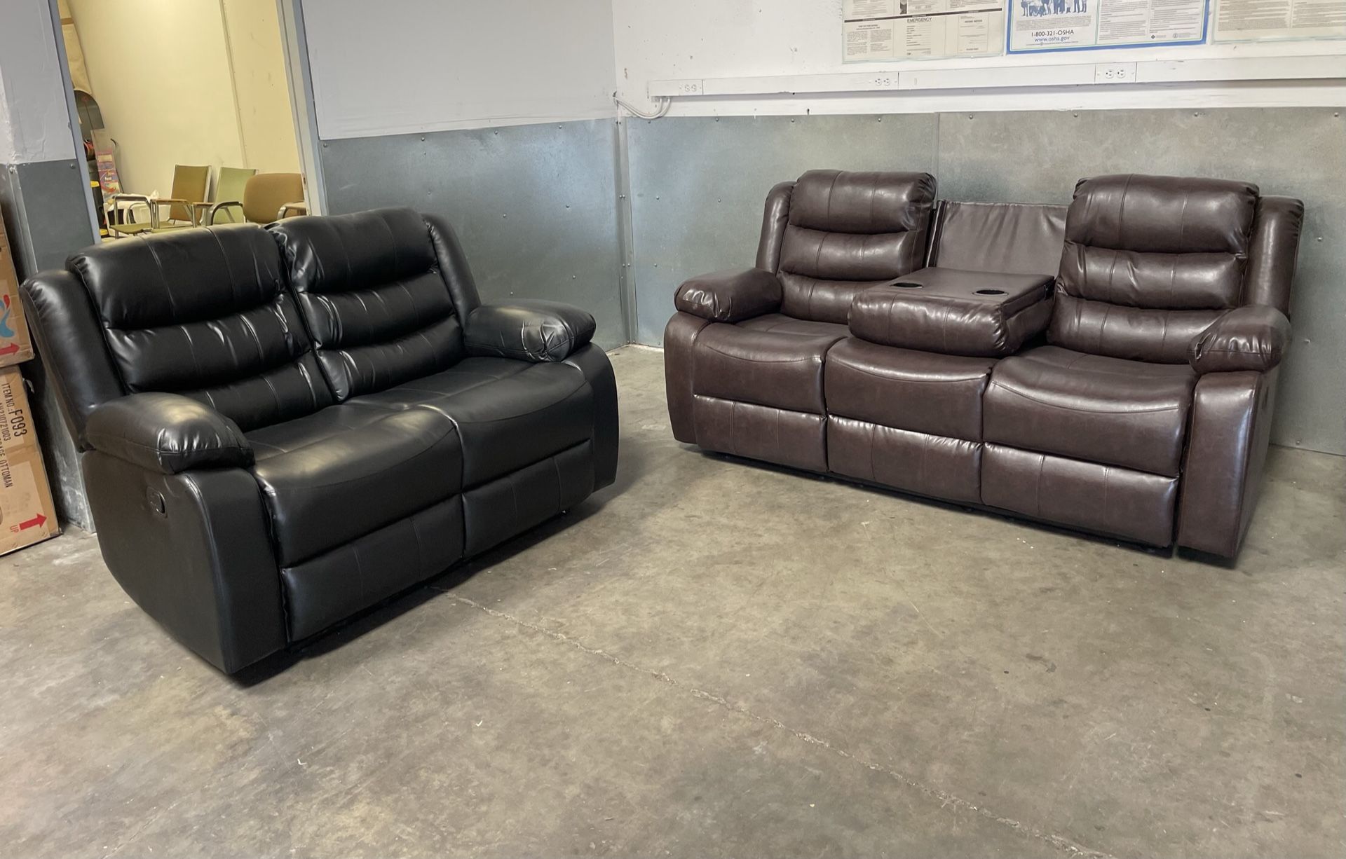 Brand new sofa set, recliner, cup holder