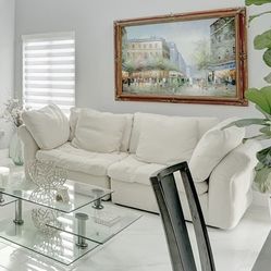 ‼️Price Drop‼️ 3-seater Sectional Sofa In Beige Suede Like Material.