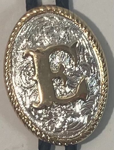 Vintage Metal Bolo Tie, Nice Silver and Brass, Initial E,...