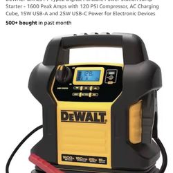 DEWALT DXAEJ14-Type2 Digital Portable Power Station Jump Starter - 1600 Peak Amps with 120 PSI Compressor, AC Charging Cube, 15W USB-A and 25W USB-C P