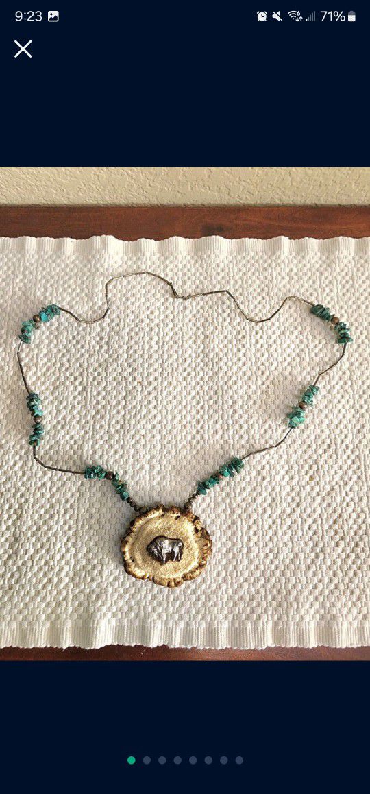 Turquoise & Silver Necklace/Buffalo/Resin/Jewelry/Gift 

