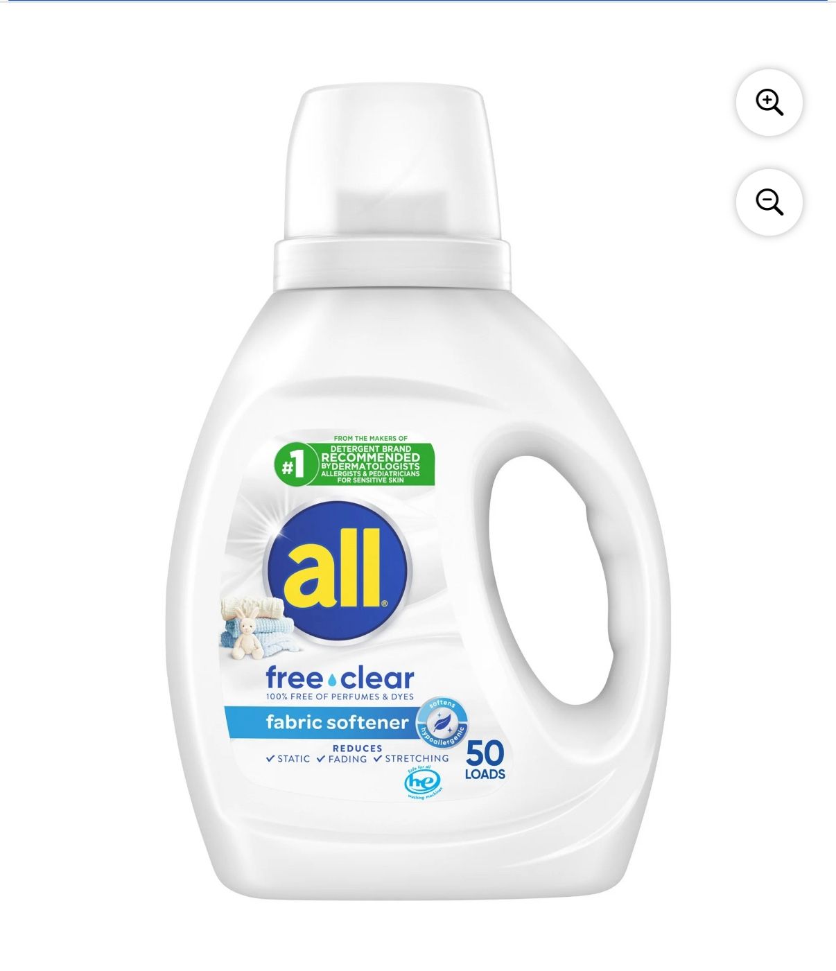 (2) all Liquid Fabric Softener, Free Clear, 34 fl oz, 50 Loads
