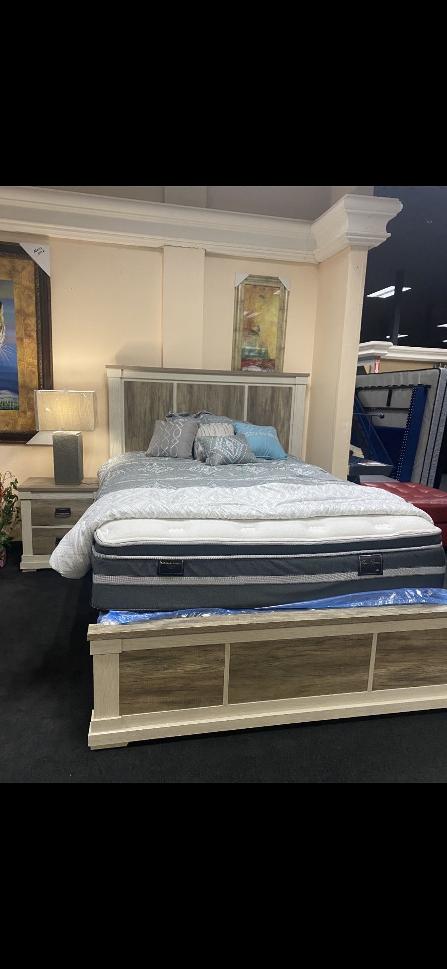 Bed Frame And Full Dresser with Full Mirror