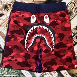 BAPE Crazy Camo Shark Sweat Shorts - Red Sz L