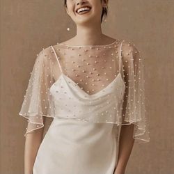 Mesh Bridal Shawl And Matching Face Veil
