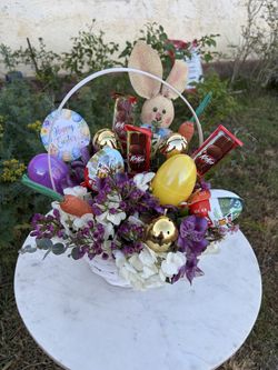 Easter baskets bouquets with fresh flowers or candy money