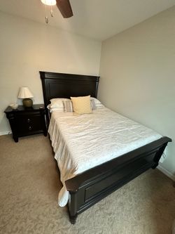 Queen Bed + nightstand + mattress combo