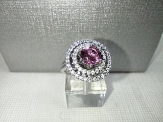 Sterling Silver Pink CZ Multi-Halo Statement Ring – Size 5 –Elegant Cocktail .925