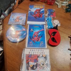"NEW " Spider-Man Birthday Supplies For 4 Children Incl: Plates, Napkins, Utensils, Masks, Balloons & More