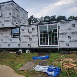 Mobil home converted into pool house/storage