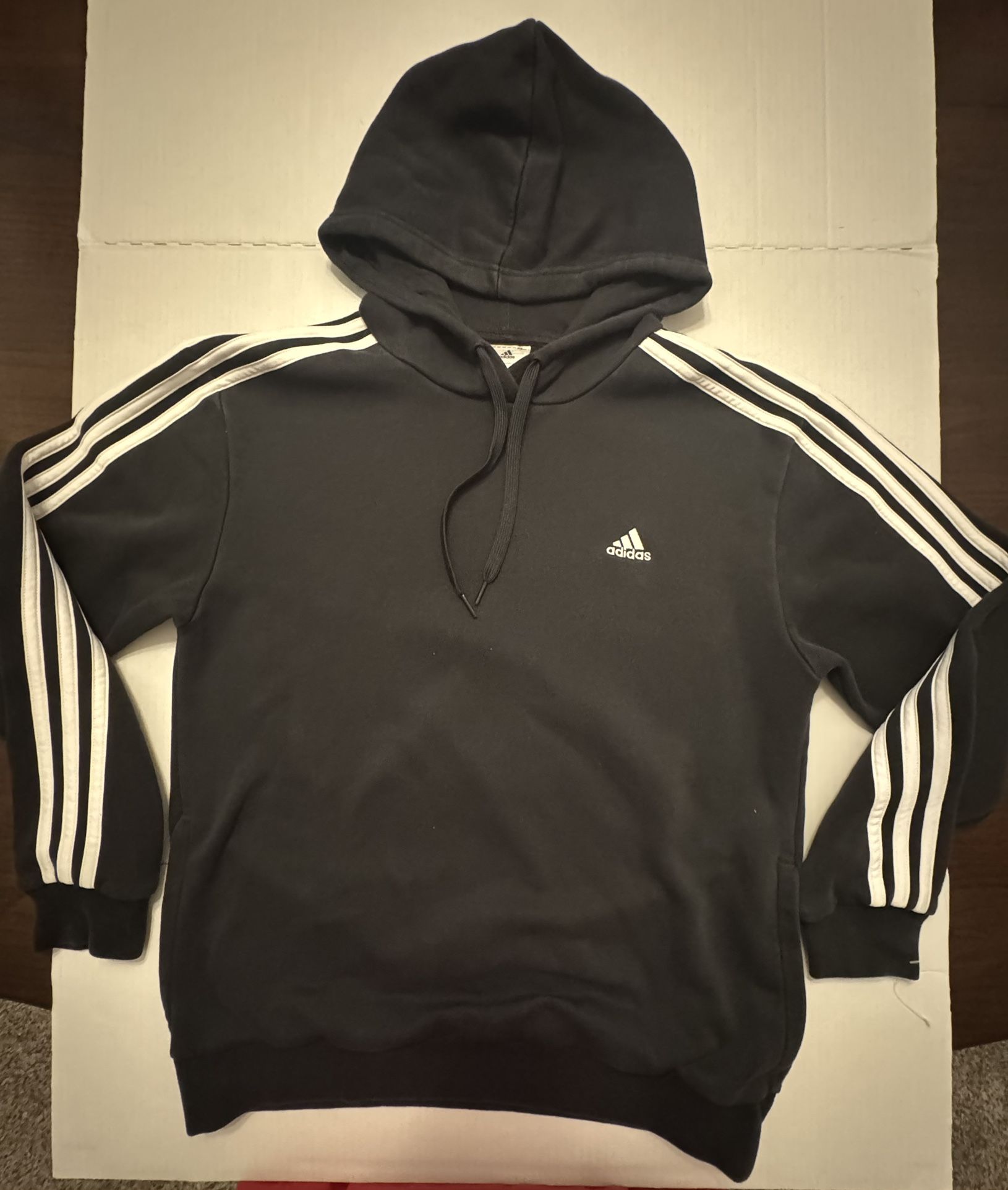 Pre Owned Good Adidas Pullover Hoodie Sweatshirt Embroidered Black Men Size Medium