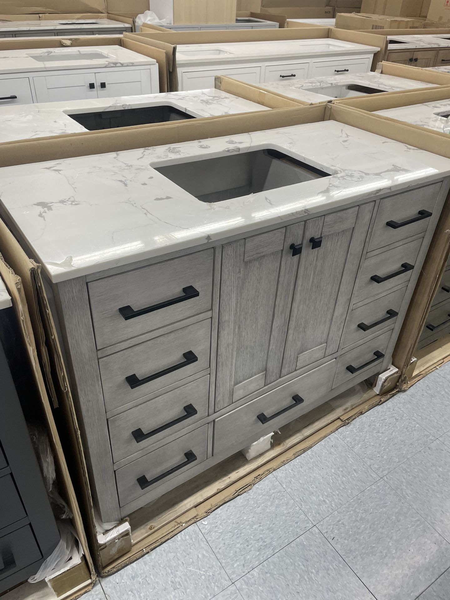 Bathroom vanity cabinet 48” solid mango Quartz top with sink and backsplash