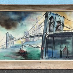 Vintage Brooklyn Bridge watercolor by Warner