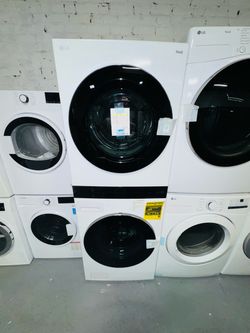 New LG electric washer and dryer (27" x 74" x 30"); includes a receipt for a 60-day warranty.