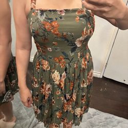 Olive green floral dress