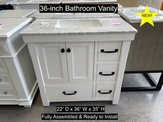 Brand New In-Box 36" Bathroom Vanity with Carrara Mable Countertop & Solid Wood & Plywood Cabinet #3594