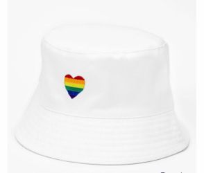 Super Cute!💕🌈White Bucket Hat🌈💕with Stitched Rainbow Heart Emblem