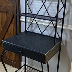 Bakers Rack/Stand Metal With One Wood Drawer All Black