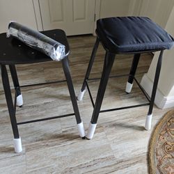 2, Metal Stools With 2 In Velcro, Black Cushions