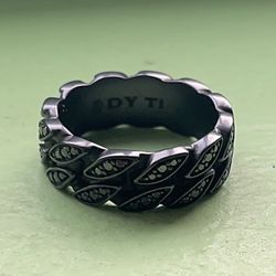 DAVID YURMAN CURB CHAIN BAND RING ||  TITANIUM WITH BLACK DIAMONDS || MSRP $1600