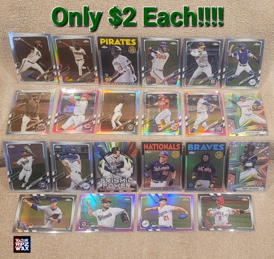 ** $2 EACH ** MLB BASEBALL TRADING CARDS 6 PICS TOPPS CHROME DONRUSS OPTIC INSERTS PARALLELS BASE