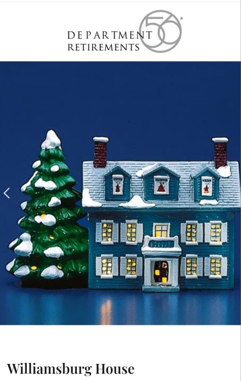 Brand New RETIRED 1988 DEPT 56 SNOW VILLAGE WILLIAMSBURG HOUSE W LIGHTCORD BNIB NEVER USED OR DISPLAYED 