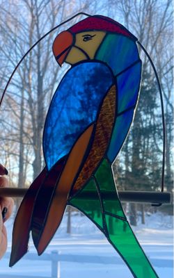 Hand Made Stained Glass Parrot