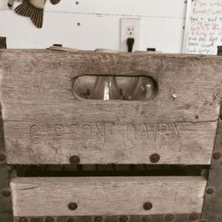 Vintage Milk Bottles And Wooden Crate 