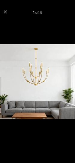 9-Light Large 2-Tier Candle Style Rustic Hanging Light Fixture Modern Farmhouse Gold L12