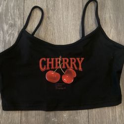 Cherry Black Crop Top small 