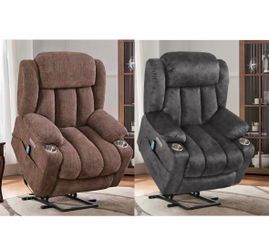 Rust Brown or Dark Gray fabric power recliner chair with massage and heat