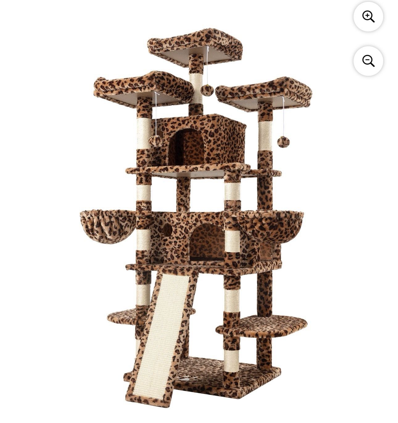 68 inch Multi-Level Functional Cat Tree Tower with Perch Hammocks & Scratching Posts, Leopard Print