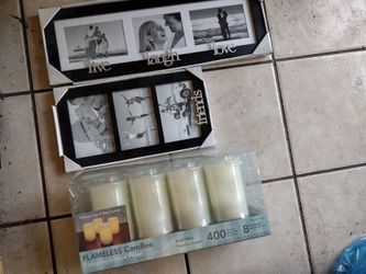 3 items new picture frames, new LED light candles scented