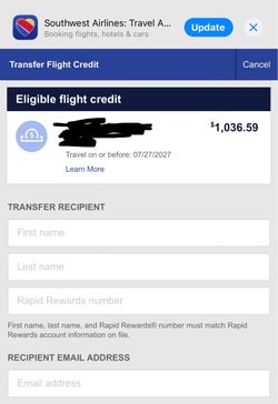Southwest Flight Travel Credit