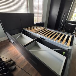 IKEA BRIMNES BLACK QUEEN BED W/ STORAGE 
